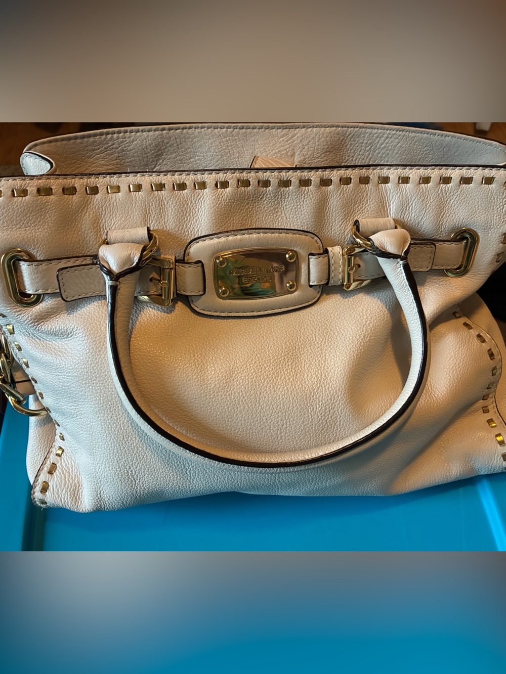 Michael Kors Ivory Leather Satchel with Gold Hardware in Like New Condition